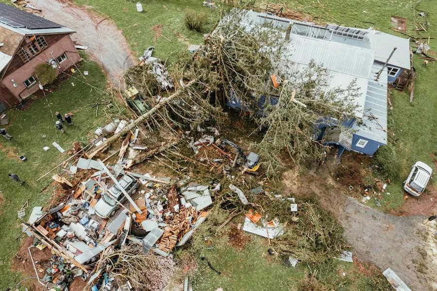 Storm clouds over homes before severe weather damage