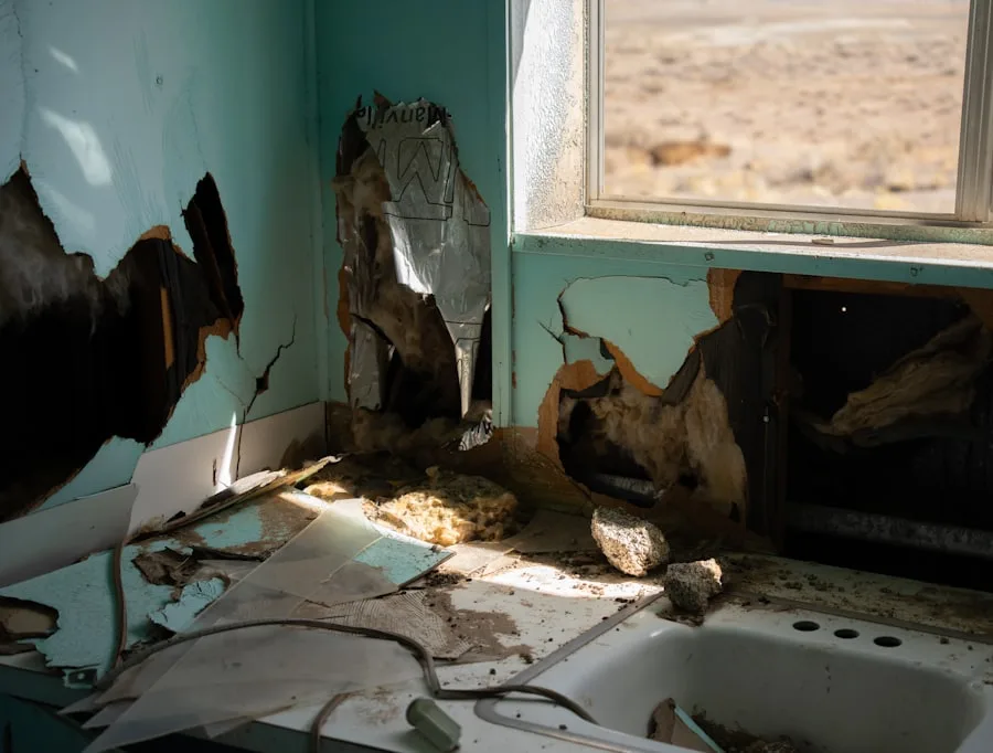 Water damage being inspected inside a home